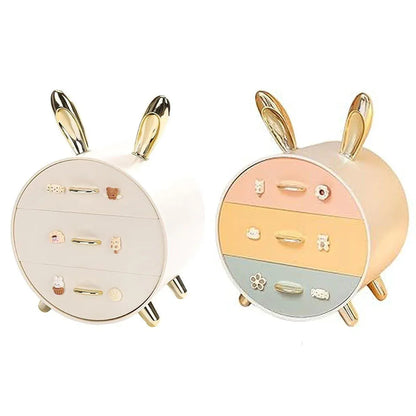 Large Multi-functional Makeup Storage Organizer Rabbit Decor Drawer Cosmetic Box - Colour