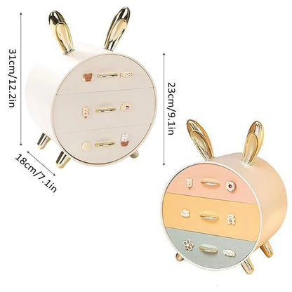 Large Multi-functional Makeup Storage Organizer Rabbit Decor Drawer Cosmetic Box - Colour