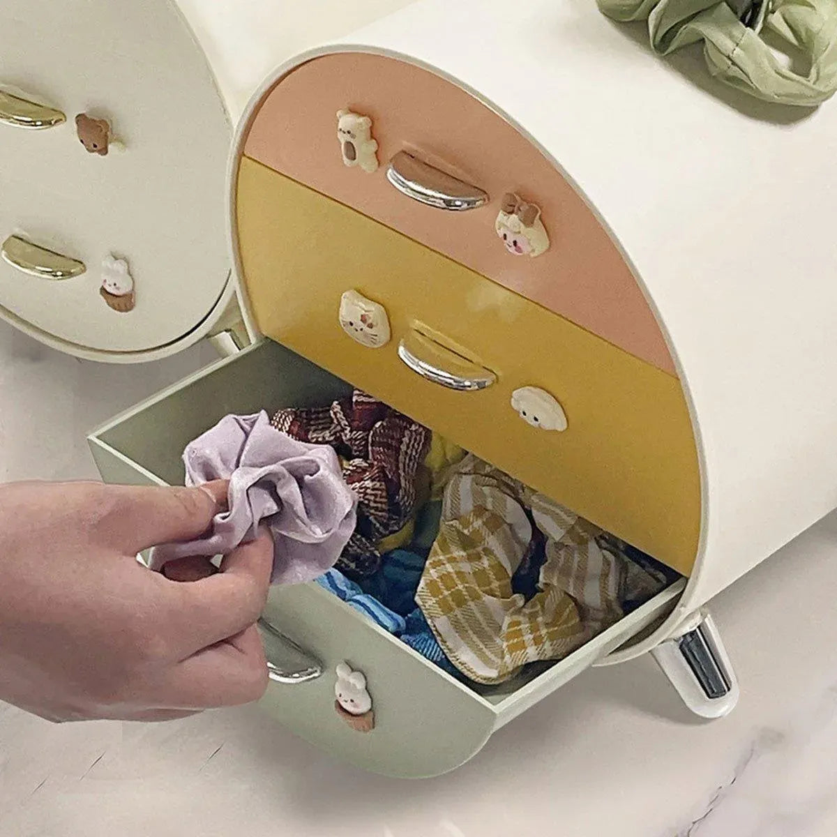 Large Multi-functional Makeup Storage Organizer Rabbit Decor Drawer Cosmetic Box - Colour