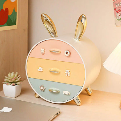 Large Multi-functional Makeup Storage Organizer Rabbit Decor Drawer Cosmetic Box - Colour