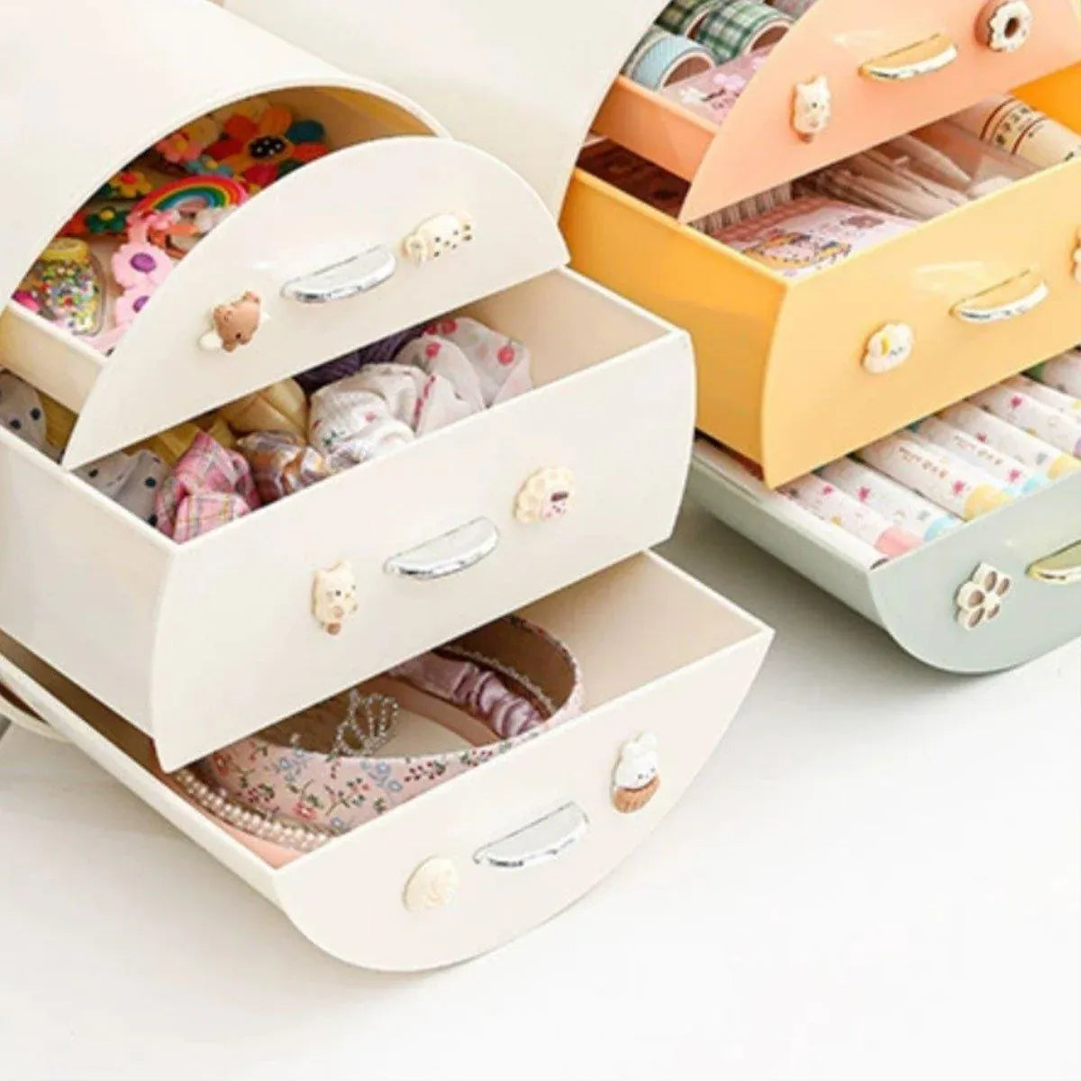 Large Multi-functional Makeup Storage Organizer Rabbit Decor Drawer Cosmetic Box - Colour