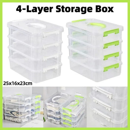 4Layer Storage Organizer Box Multi Compartment Storage Container for Home Office - Green