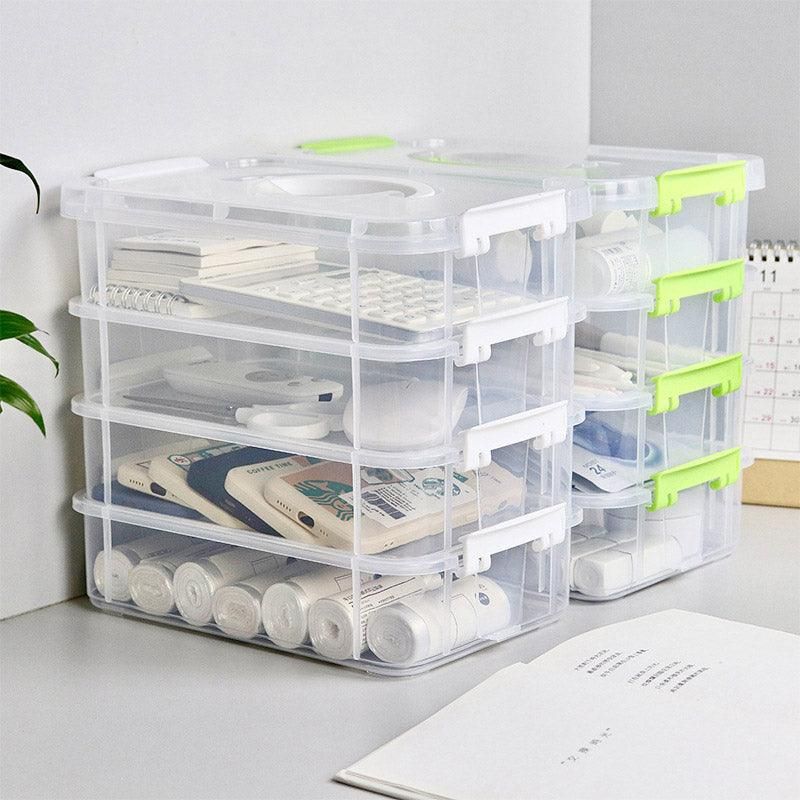 4Layer Storage Organizer Box Multi Compartment Storage Container for Home Office - Green