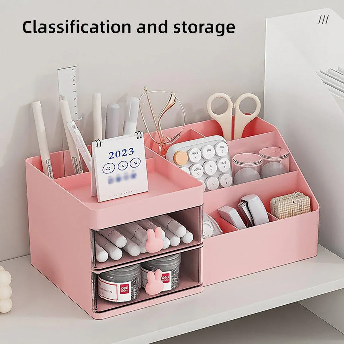 Cartoon Drawer Type Cosmetic Jewelry Storage Box Desktop Student Stationery Box - Pink