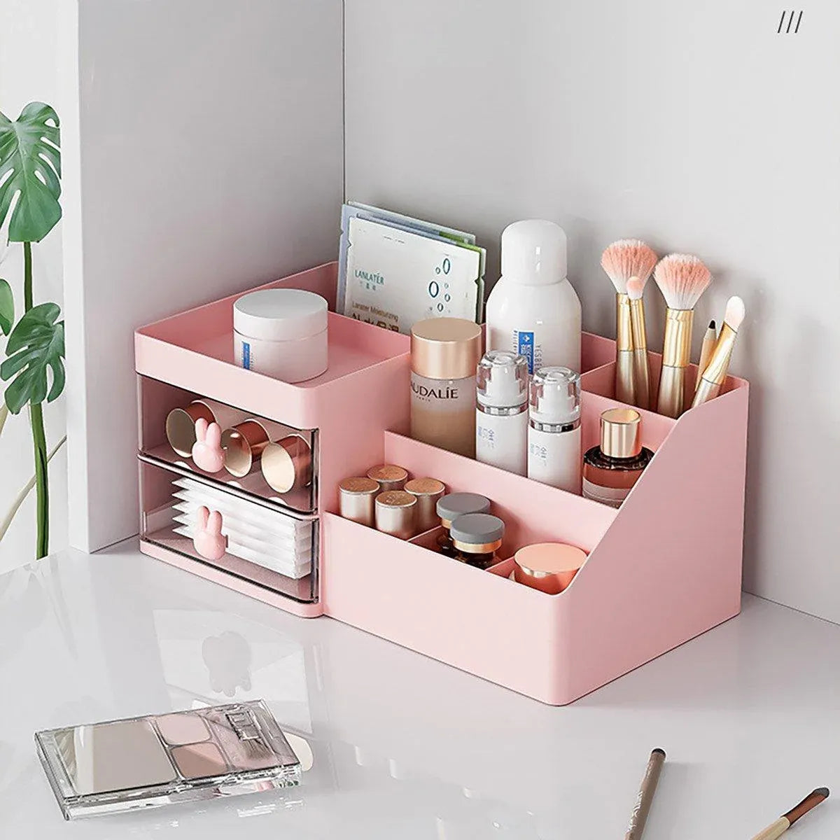 Cartoon Drawer Type Cosmetic Jewelry Storage Box Desktop Student Stationery Box - Pink
