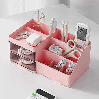 Cartoon Drawer Type Cosmetic Jewelry Storage Box Desktop Student Stationery Box - Pink