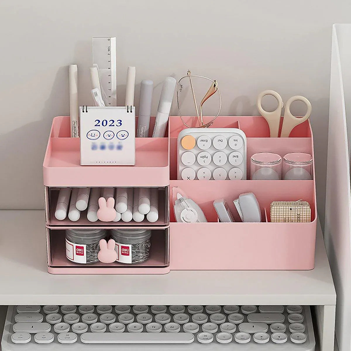 Cartoon Drawer Type Cosmetic Jewelry Storage Box Desktop Student Stationery Box - Pink
