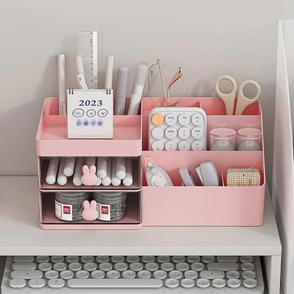 Cartoon Drawer Type Cosmetic Jewelry Storage Box Desktop Student Stationery Box - Pink