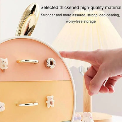Large Multi-functional Makeup Storage Organizer Rabbit Decor Drawer Cosmetic Box - White