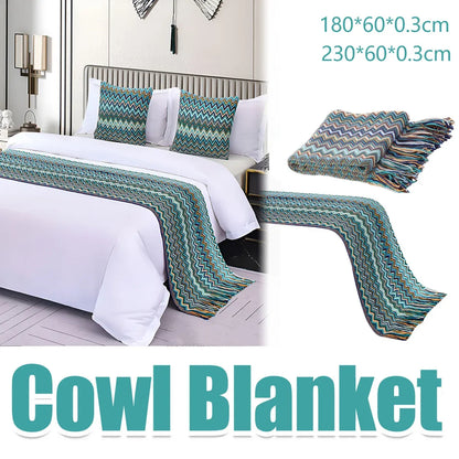 Peacock Blue Houndstooth Bed Runner Decorative Throw for Hotel or Home Bedding - 60x230cm