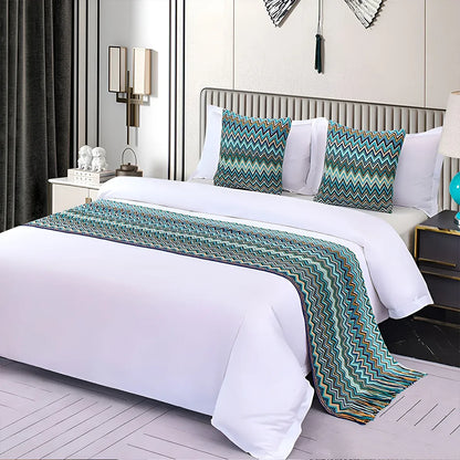 Peacock Blue Houndstooth Bed Runner Decorative Throw for Hotel or Home Bedding - 60x230cm