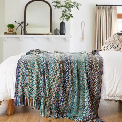 Peacock Blue Houndstooth Bed Runner Decorative Throw for Hotel or Home Bedding - 60x230cm