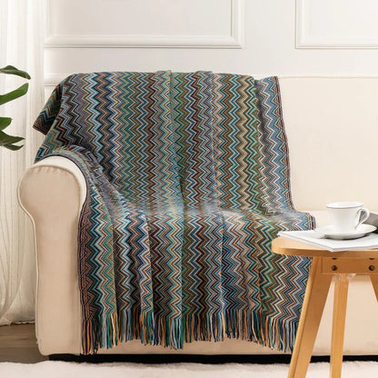 Peacock Blue Houndstooth Bed Runner Decorative Throw for Hotel or Home Bedding - 60x230cm