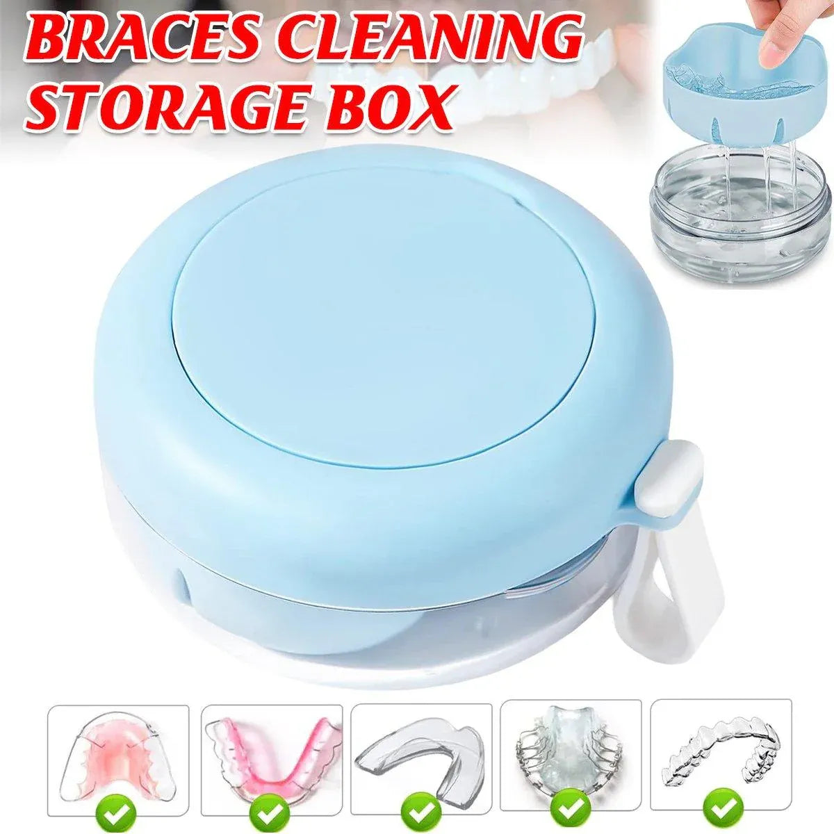 Blue Braces Cleaning Organiser Soak Box Portable Toothbrush Holder for Oral Care