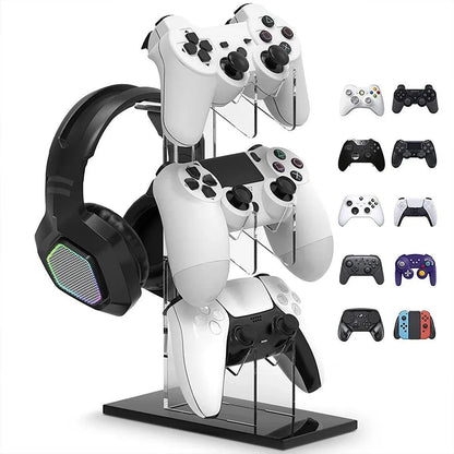 3 Tier Gamepad and Headset Display Stand for Gaming Accessories Organization - Black