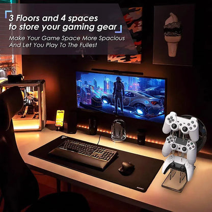 3 Tier Gamepad and Headset Display Stand for Gaming Accessories Organization - Black