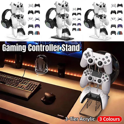 3 Tier Gamepad and Headset Display Stand for Gaming Accessories Organization - Black