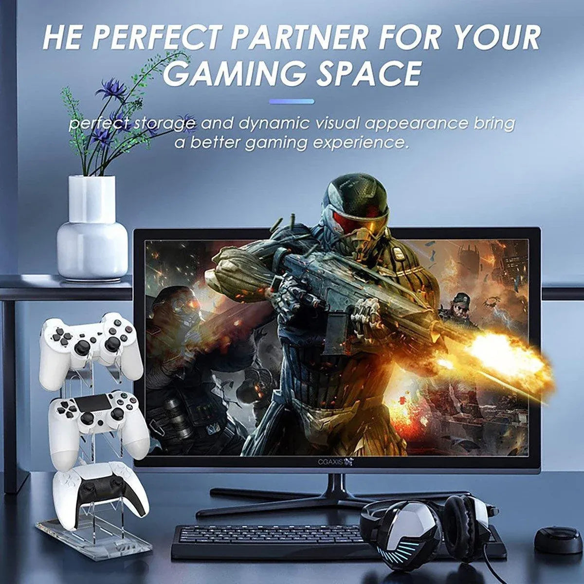 3 Tier Gamepad and Headset Display Stand for Gaming Accessories Organization - Transparent