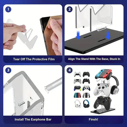 3 Tier Gamepad and Headset Display Stand for Gaming Accessories Organization - Transparent