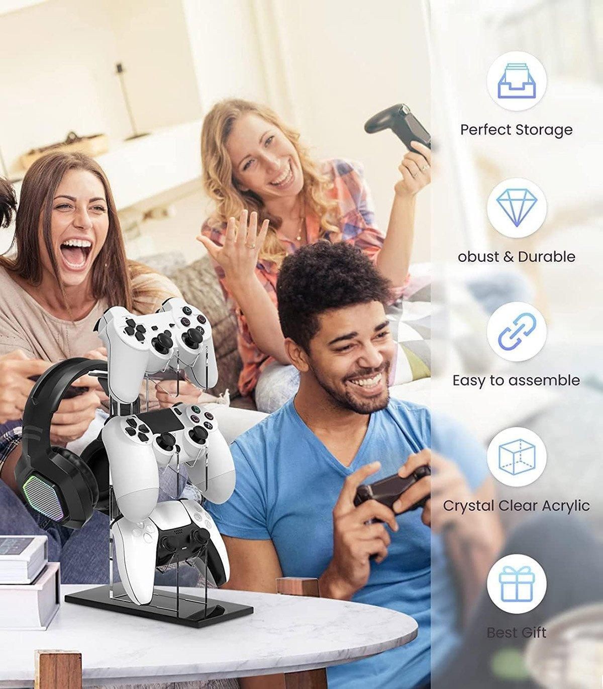 3 Tier Gamepad and Headset Display Stand for Gaming Accessories Organization - Transparent