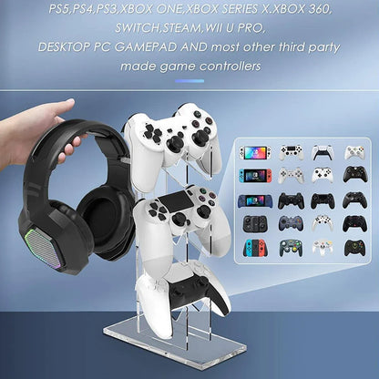 3 Tier Gamepad and Headset Display Stand for Gaming Accessories Organization - Transparent
