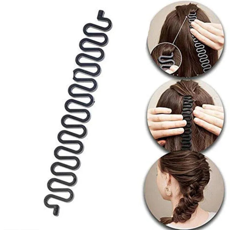Fish Bone Hair Braiding French Braid Tool Roller Magic Twist Styling Bun Maker - Black
