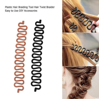 Fish Bone Hair Braiding French Braid Tool Roller Magic Twist Styling Bun Maker - Black