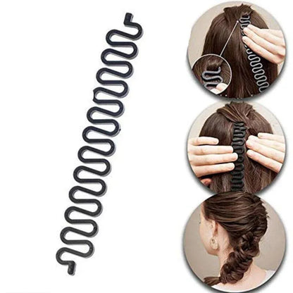 Fish Bone Hair Braiding French Braid Tool Roller Magic Twist Styling Bun Maker - Brown