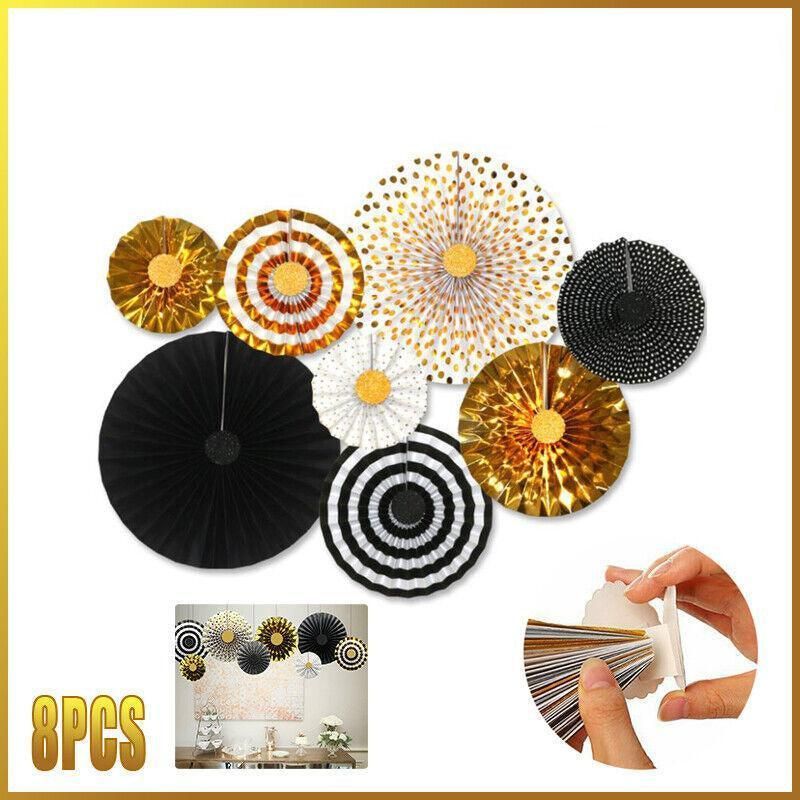 Black Gold Paper Fans Hanging Party Decorations Supplies Bridal Shower Birthday