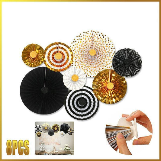 Black Gold Paper Fans Hanging Party Decorations Supplies Bridal Shower Birthday