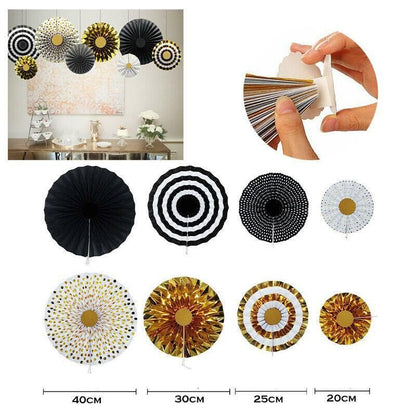 Black Gold Paper Fans Hanging Party Decorations Supplies Bridal Shower Birthday