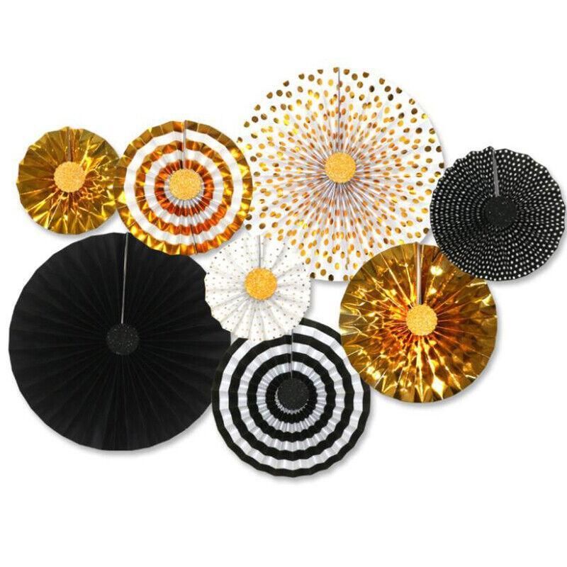 Black Gold Paper Fans Hanging Party Decorations Supplies Bridal Shower Birthday