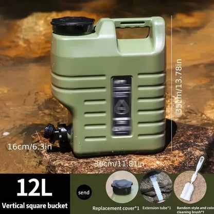 Outdoor Camping Water Storage Bucket with Faucet Portable Square Drinking Tank - 12L