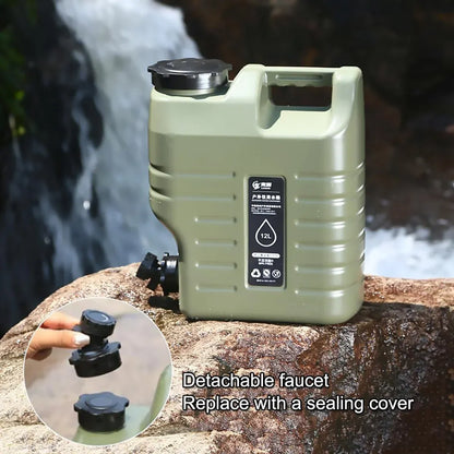 Outdoor Camping Water Storage Bucket with Faucet Portable Square Drinking Tank - 12L