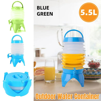 5.5L Outdoor Water Container Camping Folding Water Beer Juice Travel Bucket Use - Blue