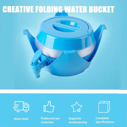 5.5L Outdoor Water Container Camping Folding Water Beer Juice Travel Bucket Use - Blue