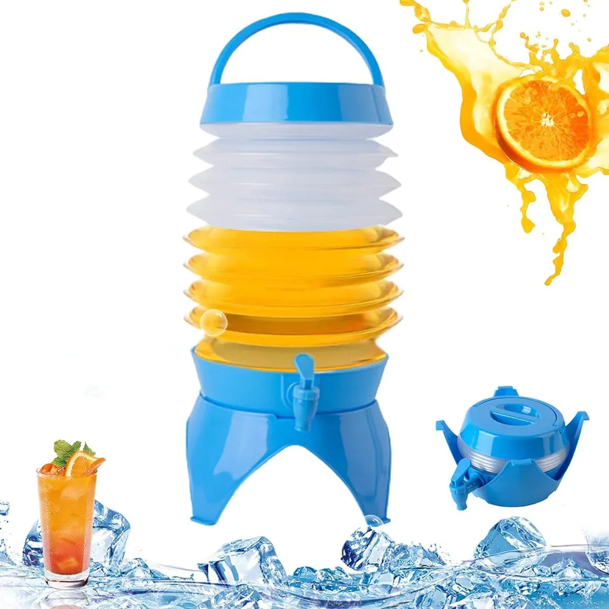 5.5L Outdoor Water Container Camping Folding Water Beer Juice Travel Bucket Use - Blue