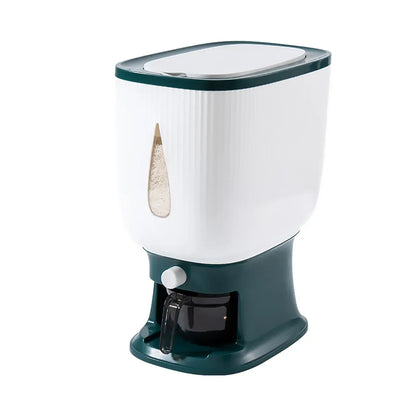10kg Rice Storage Bucket Household Metering Rice Container Large Capacity - Green