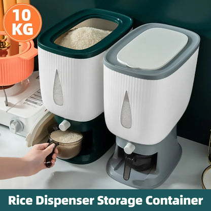 10kg Rice Storage Bucket Household Metering Rice Container Large Capacity - Green
