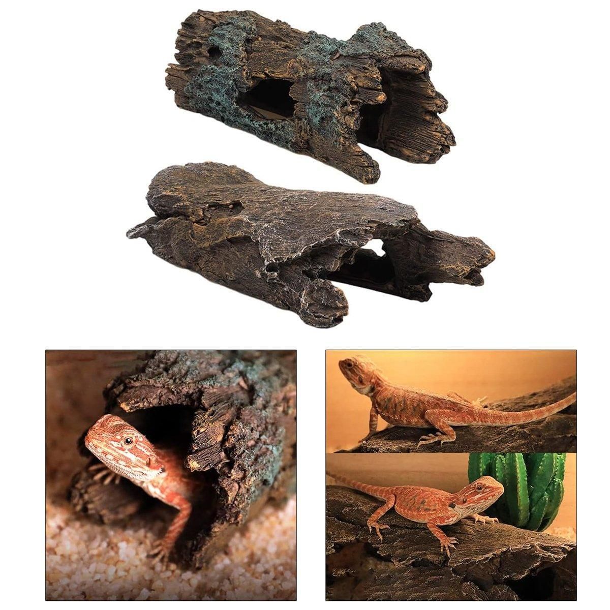 Tree Log Hide Ornament Trunk Tunnel Fish Reptile Tank Resin Aquarium Decoration - Large