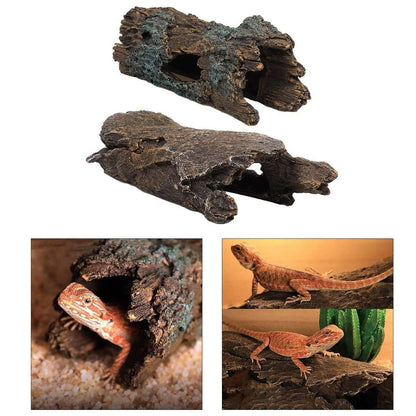 Tree Log Hide Ornament Trunk Tunnel Fish Reptile Tank Resin Aquarium Decoration - Large