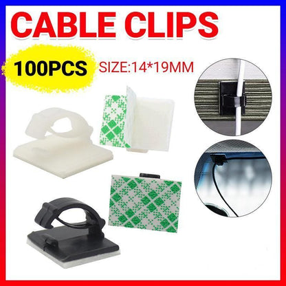 100X Cable Clips Holder Tidy Adhesive Home Car Wire Tie Fixer Drop Clamp Cord - White-100PCS