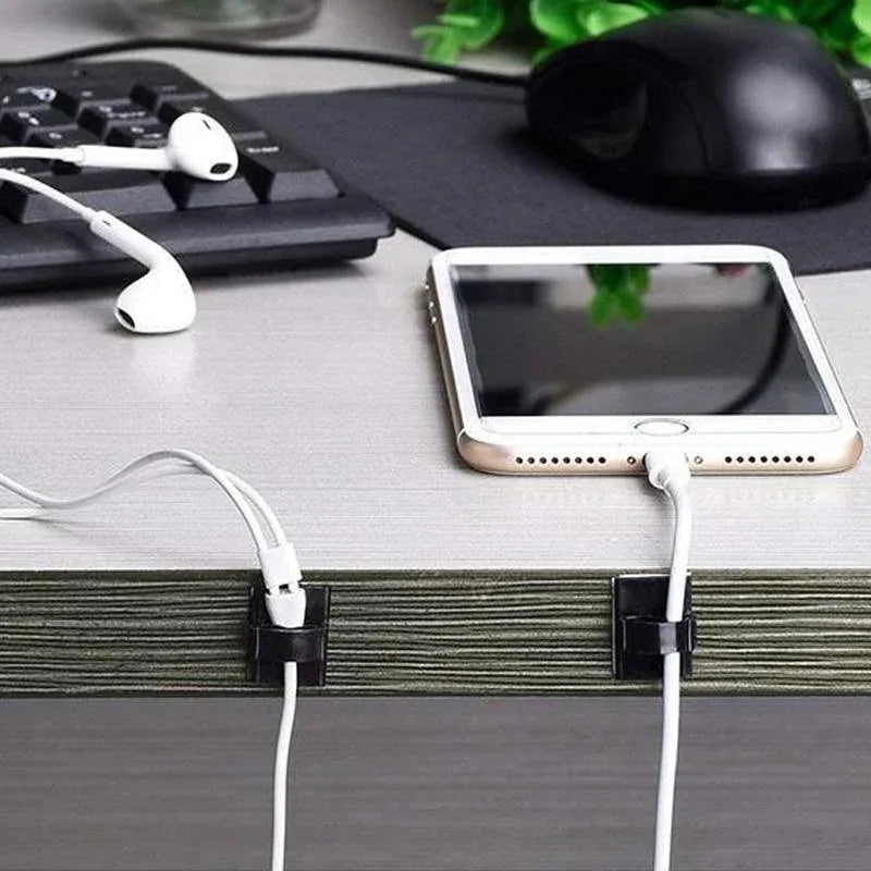 100X Cable Clips Holder Tidy Adhesive Home Car Wire Tie Fixer Drop Clamp Cord - White-100PCS