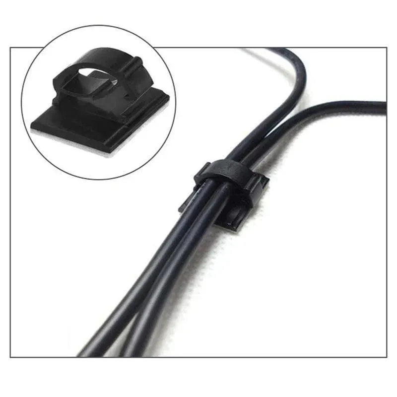 100X Cable Clips Holder Tidy Adhesive Home Car Wire Tie Fixer Drop Clamp Cord - White-100PCS