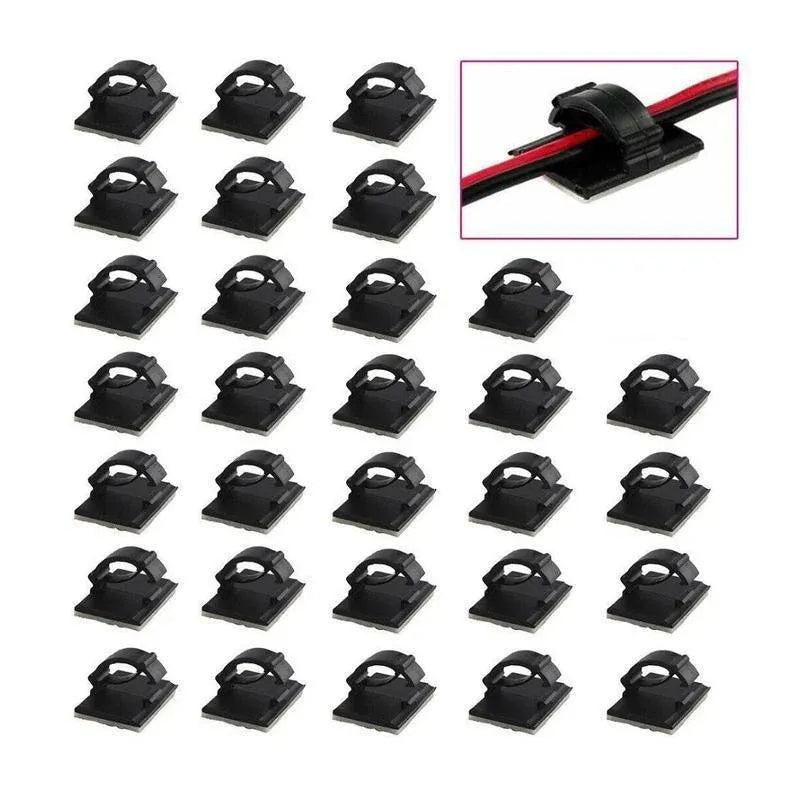 100X Cable Clips Holder Tidy Adhesive Home Car Wire Tie Fixer Drop Clamp Cord - White-100PCS