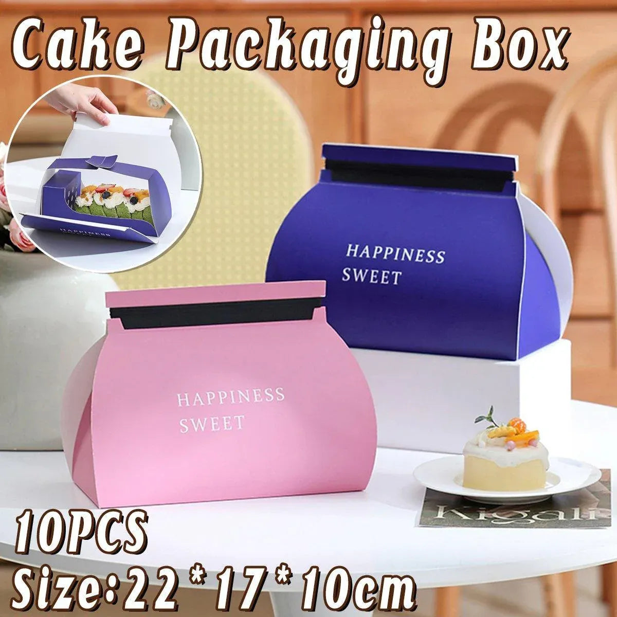 10pcs Pastry Box Mousse Layer Cake Roll Towel Roll Packaging Box Bakery Supplies - Blue