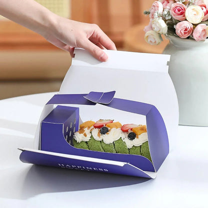 10pcs Pastry Box Mousse Layer Cake Roll Towel Roll Packaging Box Bakery Supplies - Blue
