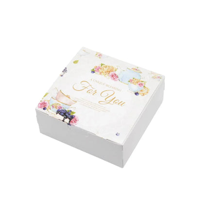 50Pcs Pastry Gift Box Cookie Tart Packaging Flower Pattern Bakery Box Easy Fold - 14x14x5CM