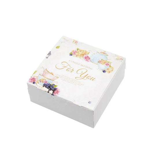 50Pcs Pastry Gift Box Cookie Tart Packaging Flower Pattern Bakery Box Easy Fold - 14x14x5CM