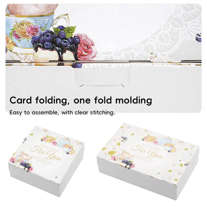 50Pcs Pastry Gift Box Cookie Tart Packaging Flower Pattern Bakery Box Easy Fold - 14x14x5CM